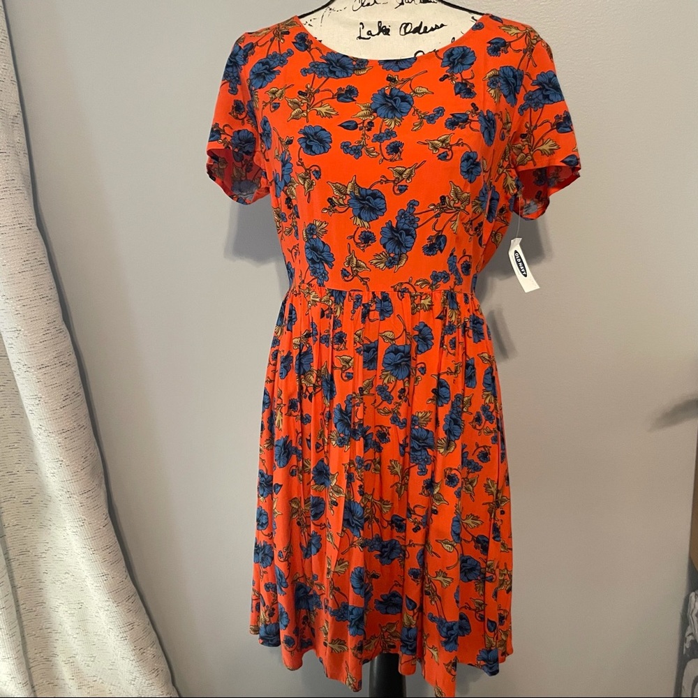 Orange with Blue Floral Old Navy Dress